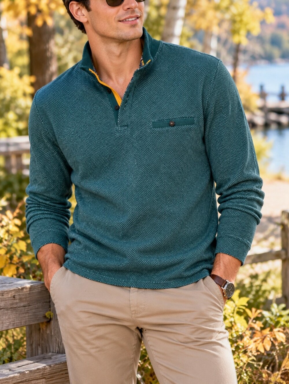 Simons Teal Green Textured Quarter Zip Pullover Sweater Men’s Cotton Blend